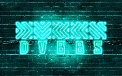 DVBBS turkuaz logosu, 4k, Chris Chronicles, Alex Andre, turkuaz tuğla duvar, DVBBS logosu, kanadalı &#252;nl&#252;ler, DVBBS neon logo, DVBBS