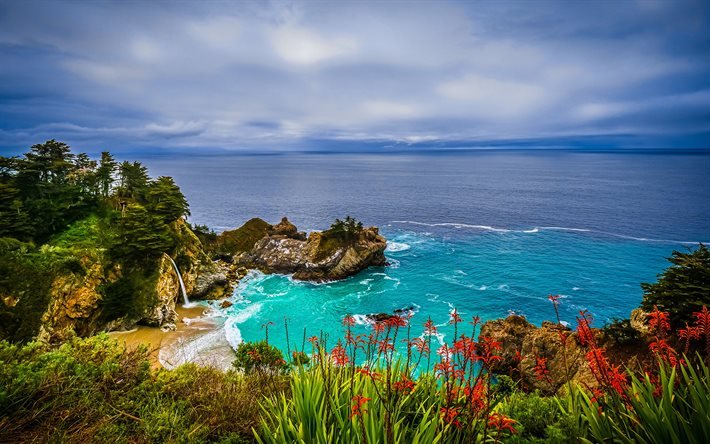 Kalifornia, USA, kaunis luonto, valtameri, kes&#228;, rannikko, Amerikka, 4K