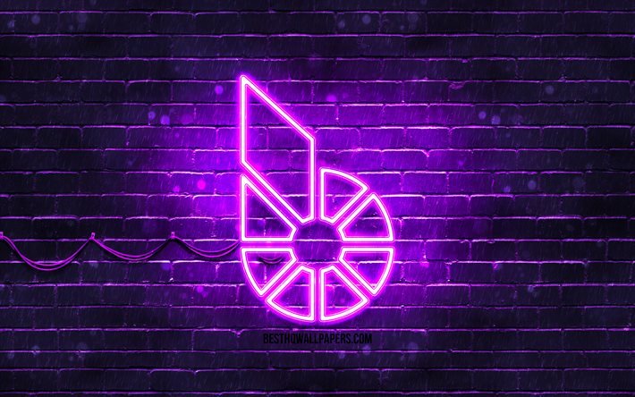 BitShares-violetti-logo, 4k, violetti tiilisein&#228;, BitShares-logo, kryptovaluutta, BitShares-neon-logo, kryptovaluutta-merkit, BitShares