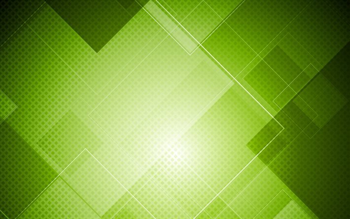 yeşil kareler, 4k, malzeme tasarımı, geometrik şekiller, &#231;izgiler, geometri, kare desenler, şeritler, soyut sanat, yeşil arka planlar