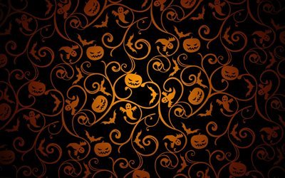 halloween blumenmuster, 4k, halloween hintergr&#252;nde, happy halloween, kreativ, halloween konzepte, halloween
