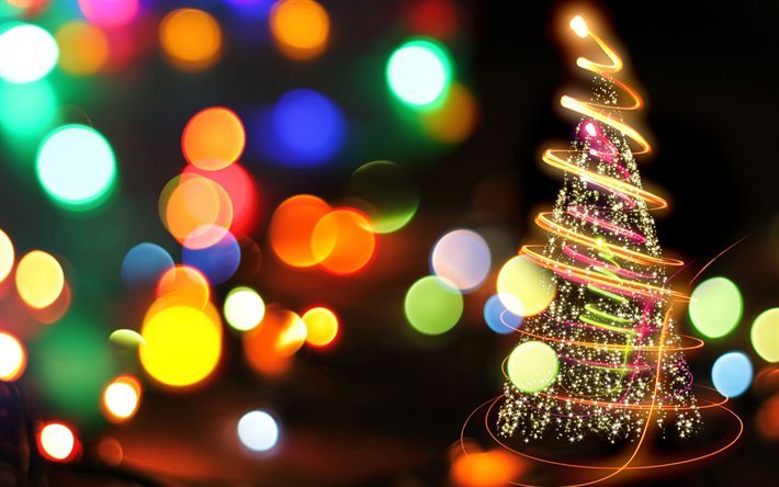 neonweihnachtsbaum, frohes neues jahr, bunter blendhintergrund, weihnachtsb&#228;ume, weihnachtskonzepte
