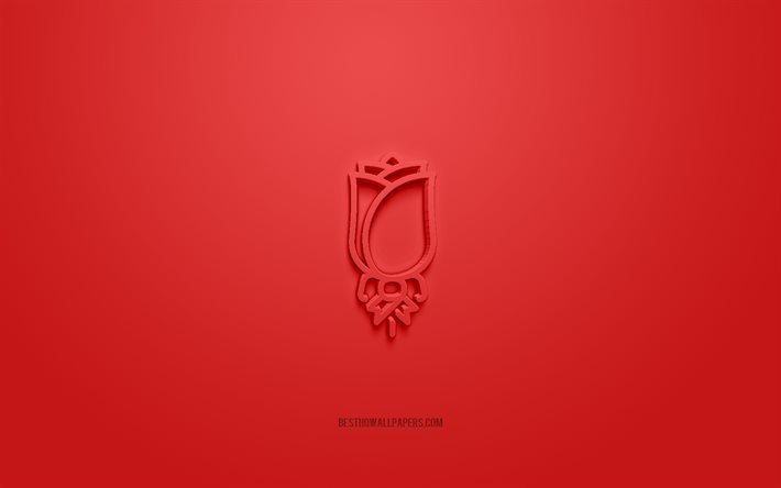Rose 3d icon, red background, 3d symbols, Rose, creative 3d art, 3d icons, Rose sign, Love 3d icons