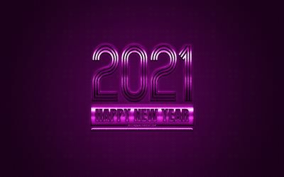2021 New Year, 2021 Purple background, 2021 concepts, Happy New Year 2021, Purple carbon texture, Purple background
