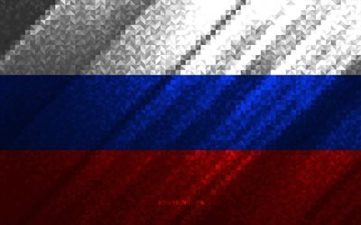 flagge von russland, mehrfarbige abstraktion, russland mosaikflagge, russland, mosaikkunst, russland flagge