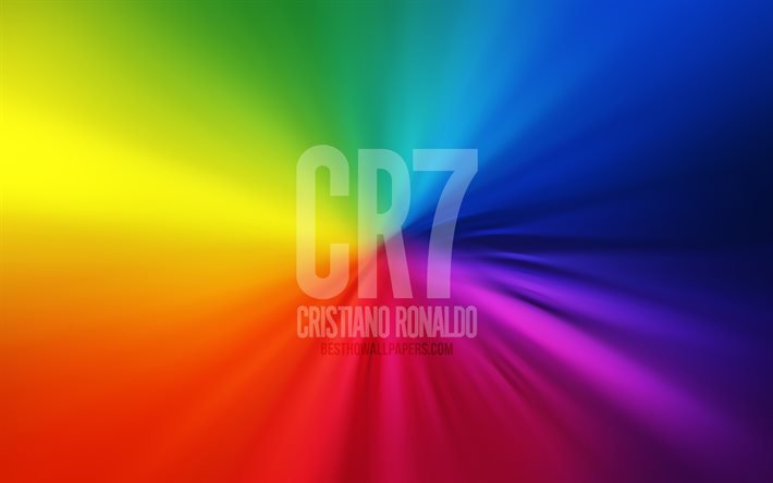 Logotipo de CR7, 4k, v&#243;rtice, Cristiano Ronaldo, fondos de arco iris, creativo, obra de arte, logotipo de Cristiano Ronaldo, CR7