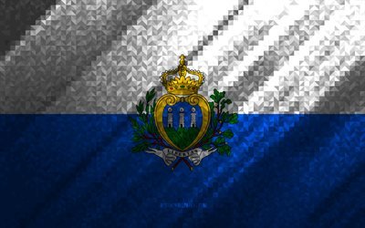 Bandera de San Marino, abstracci&#243;n multicolor, bandera de mosaico de San Marino, San Marino, arte del mosaico, bandera de San Marino