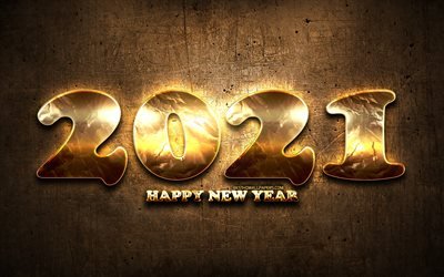 2021 new year, brown wooden background, 2021 golden digits, 2021 concepts, 2021 on wooden background, 2021 year digits, Happy New Year 2021