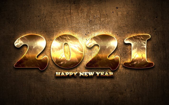 2021年, 茶色の木製の背景, 2021年の黄金の数字, 2021の概念, 木製の背景に2021, 2021年の数字, 明けましておめでとうございます