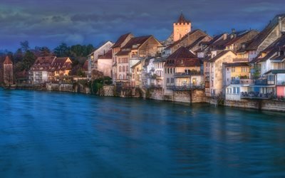 Rheinfelden, autumn, cityscapes, evening, swiss cities, Aargau, Switzerland, Europe, HDR