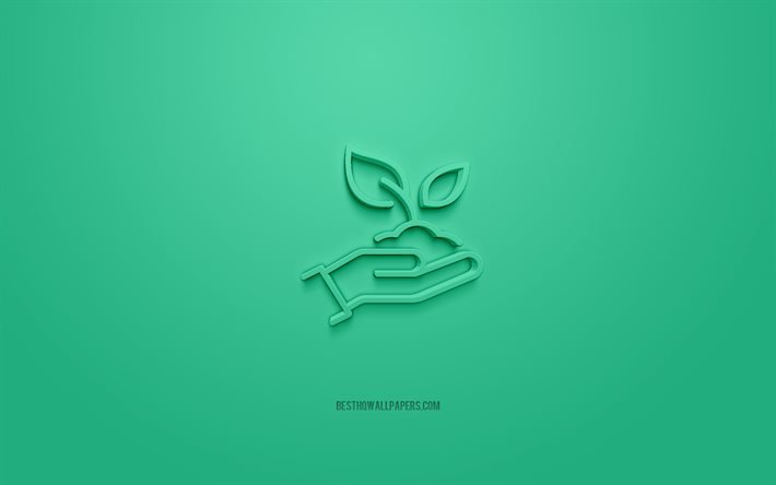 Save Earth 3d icon, fondo verde, s&#237;mbolos 3d, Save Earth, arte creativo 3d, iconos 3d, signo Save Earth, Ecolog&#237;a 3d iconos