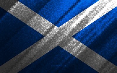 Bandera de Escocia, abstracci&#243;n multicolor, bandera de mosaico de Escocia, Escocia, arte del mosaico, bandera de Escocia