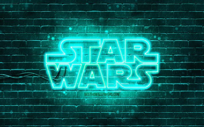 Download Wallpapers Star Wars Turquoise Logo 4k Turquoise Brickwall Star Wars Logo Creative Star Wars Neon Logo Star Wars For Desktop Free Pictures For Desktop Free