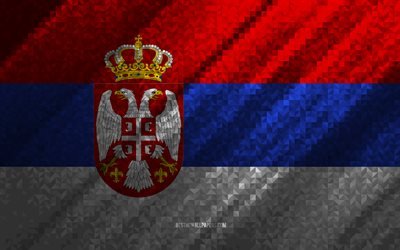 Drapeau de la Serbie, abstraction multicolore, drapeau mosa&#239;que de la Serbie, Serbie, art de la mosa&#239;que, drapeau de la Serbie