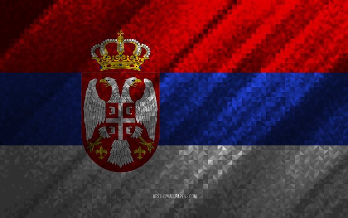 Bandiera della Serbia, astrazione multicolore, bandiera del mosaico della Serbia, Serbia, arte del mosaico, bandiera della Serbia