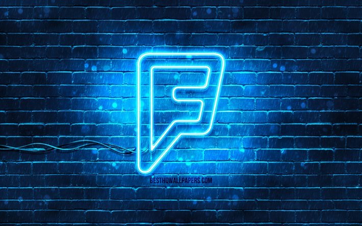 Foursquare bl&#229; logo, 4k, bl&#229; brickwall, Foursquare logotyp, sociala n&#228;tverk, Foursquare neon logotyp, Foursquare