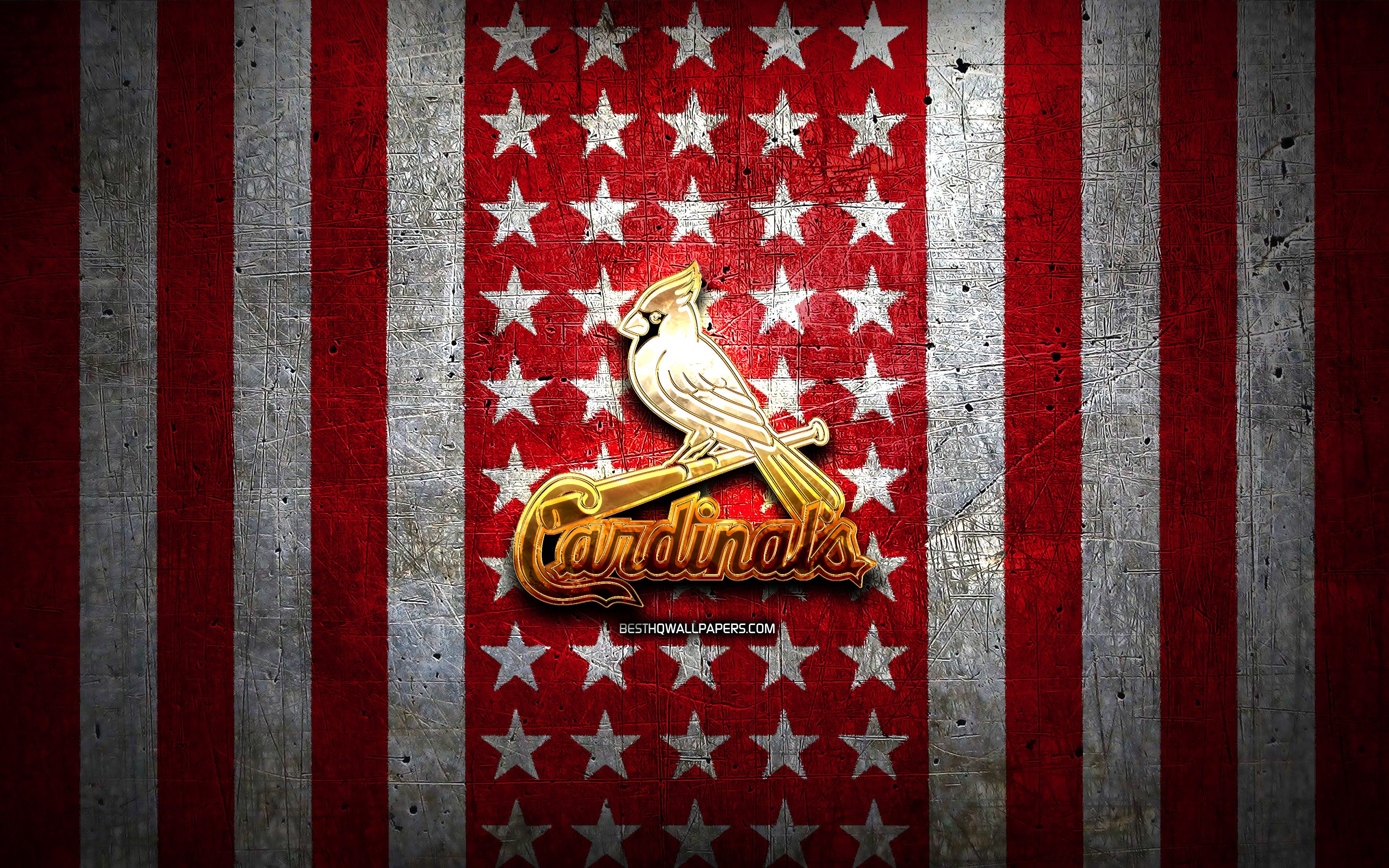 Download wallpapers St Louis Cardinals flag MLB red white metal  background american baseball team St Louis Cardinals logo USA baseball St  Louis Cardinals golden logo for desktop with resolution 2880x1800 High  Quality