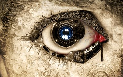 ojo humano, mec&#225;nico concepto, arte, creativo, engranajes