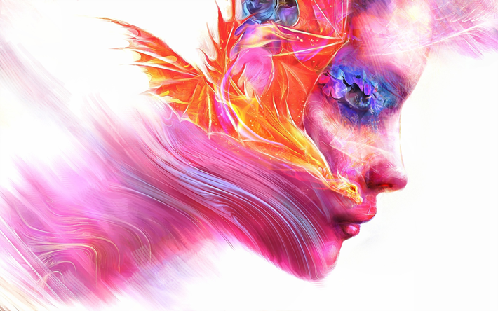 female face, beauty, abstract waves, art