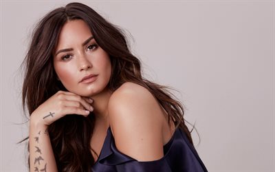 Demi Lovato, 肖像, 4k, アメリカの歌手, 青いドレス