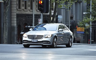 W222, Mercedes-Benz S-class, 4k, 2017 cars, luxury cars, street, S-class, Mercedes