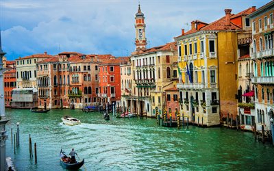 4k, Europe, canal, gondolas, waterway, Venice, Italy