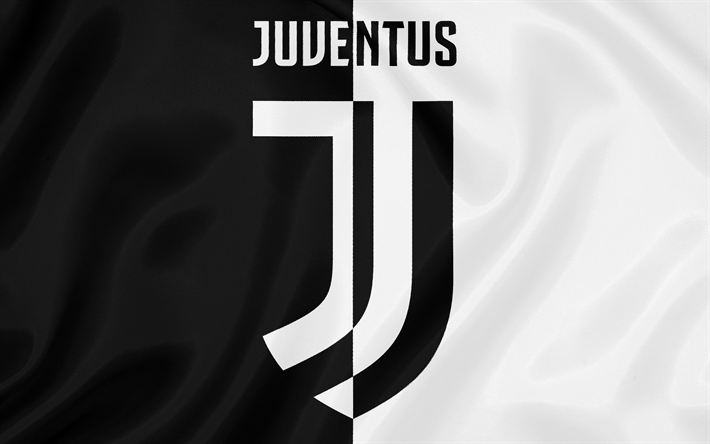 La Juventus, 4k, Turin, Italie, Serie A italienne de football club, drapeau de soie, nouvel embl&#232;me de la Juventus