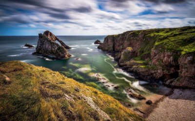 ocean, seascape, coast, bay, rocks, Portknockie, Morayshire, Scotland