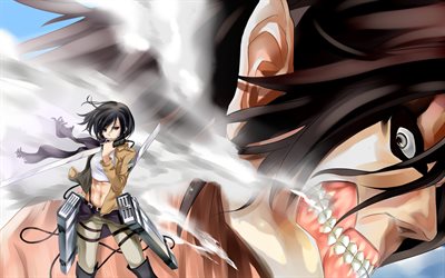 Attack on Titan, Mikasa Ackerman, 4k, Japanese manga, anime