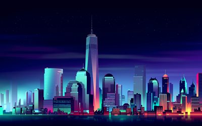 New York, art, nightscapes, skyscrapers, America, USA