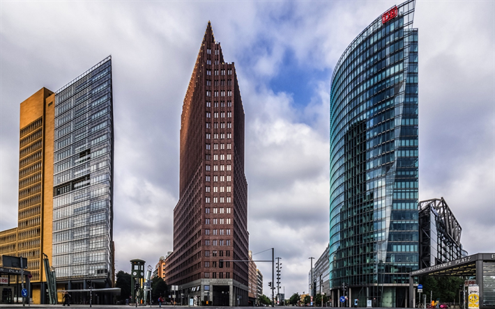 Berlin, modern binalar, g&#246;kdelenler, cam cepheler, Almanya