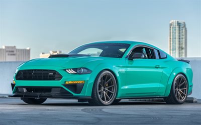 Ford Mustang, 2018, Roush 729, tuning version, turquoise Mustang, American cars, Ford