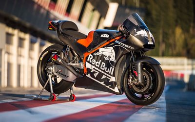 KTM RC16, 2017, MotoGP, 4k, kilpa-moottoripy&#246;r&#228;, hiilen tapauksessa