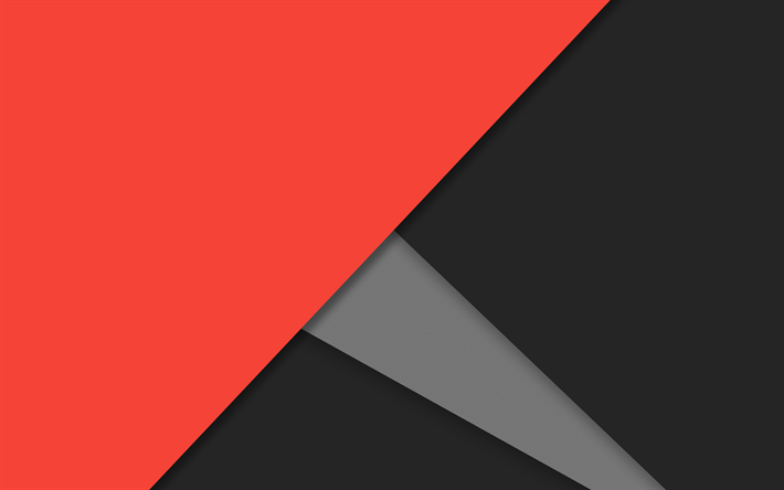 material-design, rot und schwarz, android lollipop, dreiecke, geometrische formen, kreative, streifen, geometrie, grau, hintergrund