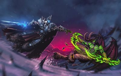 Arthas Menethil, Illidan Stormrage, battle, World of Warcraft, artwork, WoW