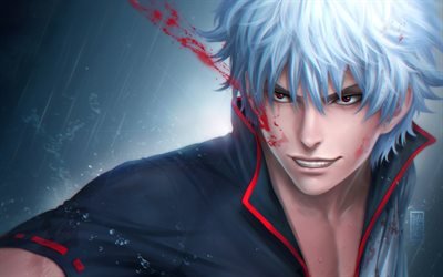 Sakata Gintoki, sword, red eyes, manga, protagonist, Gintama, samurai
