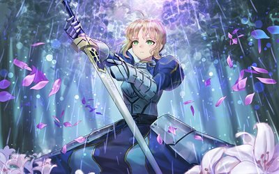 Fate Stay Night, Saber, portrait, japanese sword, art, main characters, Type-Moon