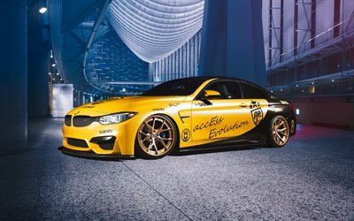 F82, BMW M4, tuning, 2018 cars, supercars, yellow M4, german cars, BMW