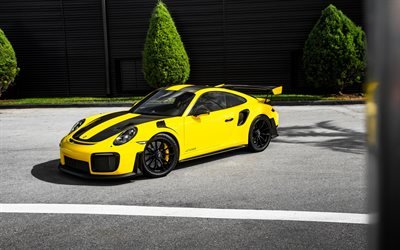 Porsche 911 GT2 RS, 2018, yellow racing car, sports coupe, tuning, German sports cars, Porsche AG