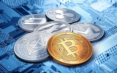 Bitcoin, 4k, microchip, moneta elettronica, monete, crypto valuta, creative