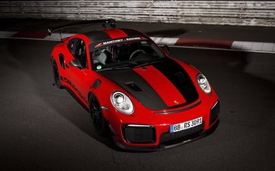 ポルシェ911GT2RS MR, 2018, チューニング, 赤-黒色のスポーツ車, ドイツスポーツカー, ポルシェ