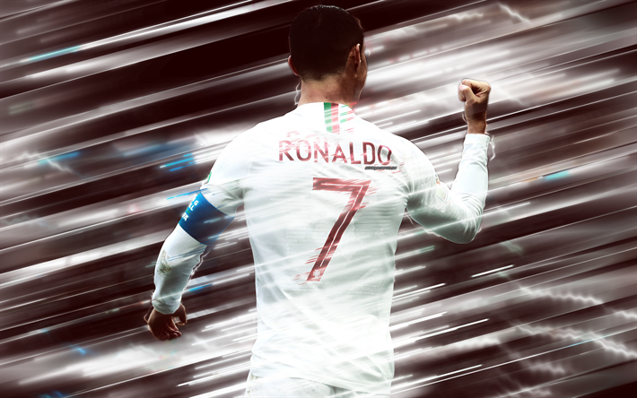 Cristiano Ronaldo, Portugal national football team, view from the back, football star, 4k, creative art, blades style, Portuguese footballer, Portugal, CR7, red creative background, football