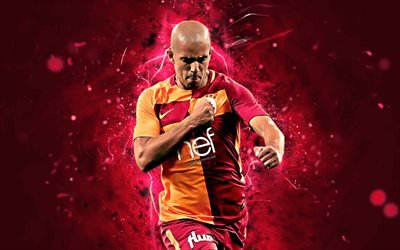 Sofiane Feghouli, l&#39;obiettivo, la gioia, il Galatasaray FC, il centrocampista Algerino calciatori, calcio, calcio turchia Super Lig, Feghouli, footaball, luci al neon