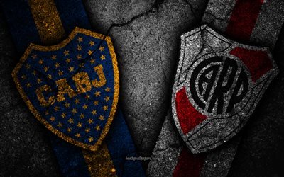 O Boca Juniors vs River Plate, Copa Libertadores 2018, Final, criativo, O Boca Juniors FC, O River Plate FC, pedra preta