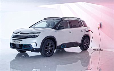4k, Citroen C5 Aircross Hybrid, 2020, exterior, front view, electric crossover, new white C5 Aircross, electric cars, french cars, electric car charging concepts, Citroen