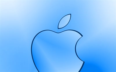 Apple bl&#229; logo, kreativa, bl&#229; suddig bakgrund, minimal, Apples logotyp, konstverk, Apple