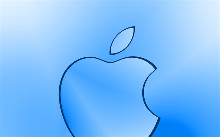 Download wallpapers Apple blue logo, creative, blue blurred background,  minimal, Apple logo, artwork, Apple for desktop free. Pictures for desktop  free