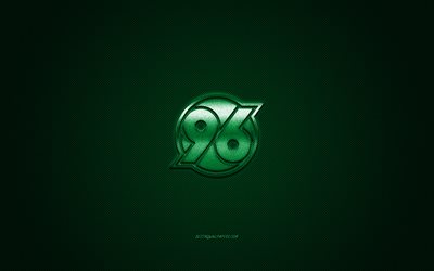 Hannover 96, German football club, Bundesliga 2, green logo, green carbon fiber background, football, Hannover, Germany, Hannover 96 logo