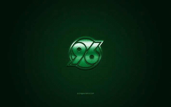 Hannover 96, German football club, Bundesliga 2, green logo, green carbon fiber background, football, Hannover, Germany, Hannover 96 logo