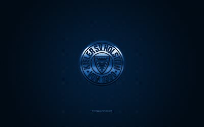 Holstein Kiel, German football club, Bundesliga 2, blue logo, blue carbon fiber background, football, Kiel, Germany, Holstein Kiel logo